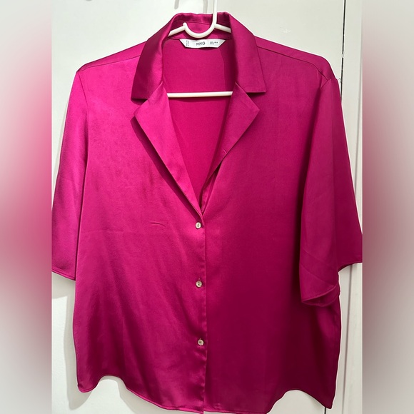 Mango Fuschia Satin Button Down Shirt Size 8 - Picture 2 of 2